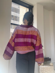 Lori Colorblock Stripped Pullover In Wine