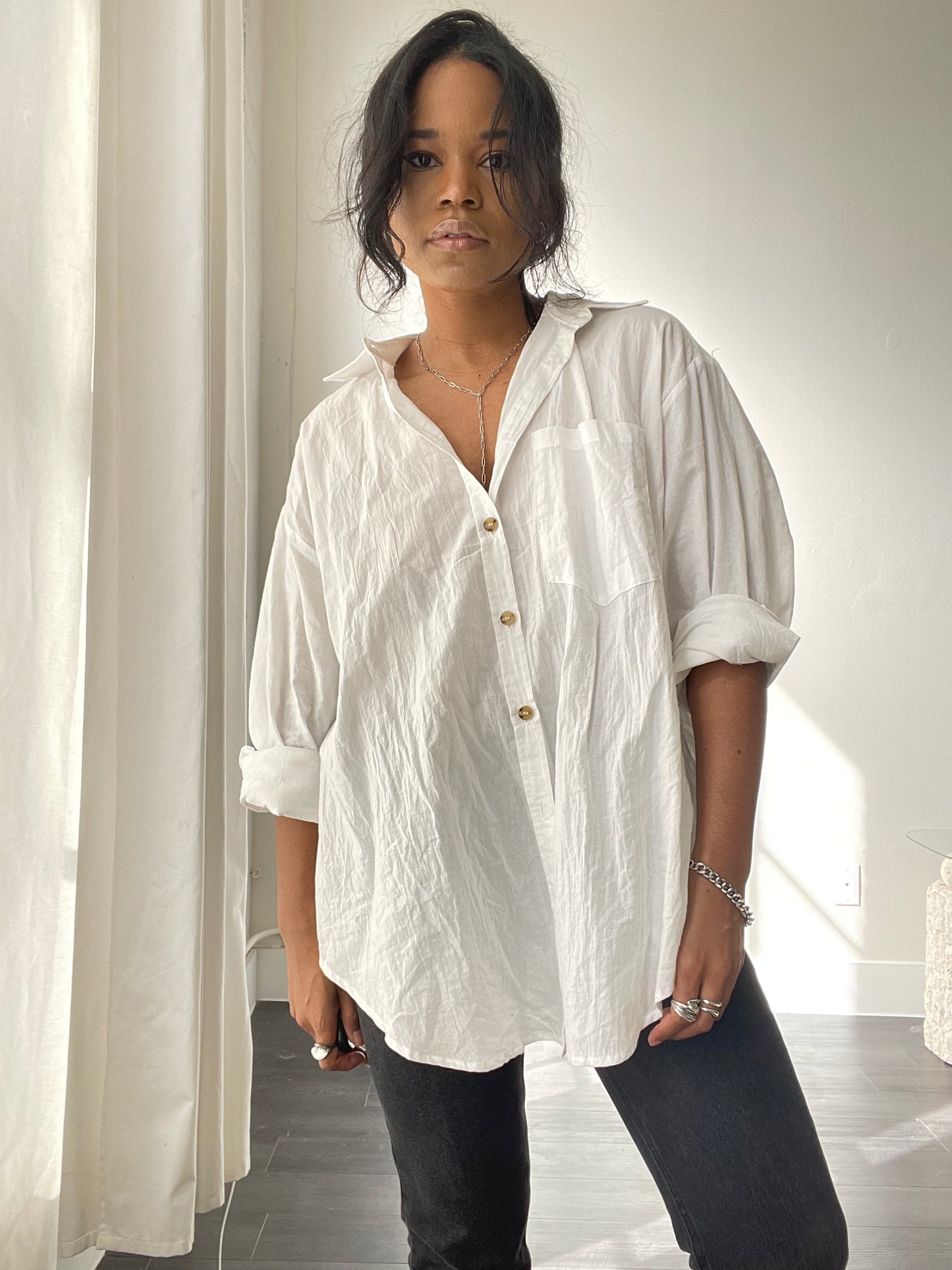 Chase Cotton Oversized Button Down In White