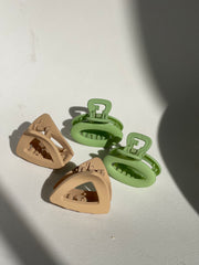 Roxy Geo Hair Claw Clip Set In Taupe & Sage