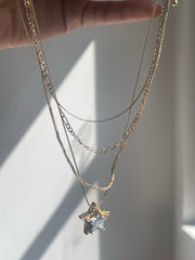 Assorted Layered Star Drop Necklace In Gold