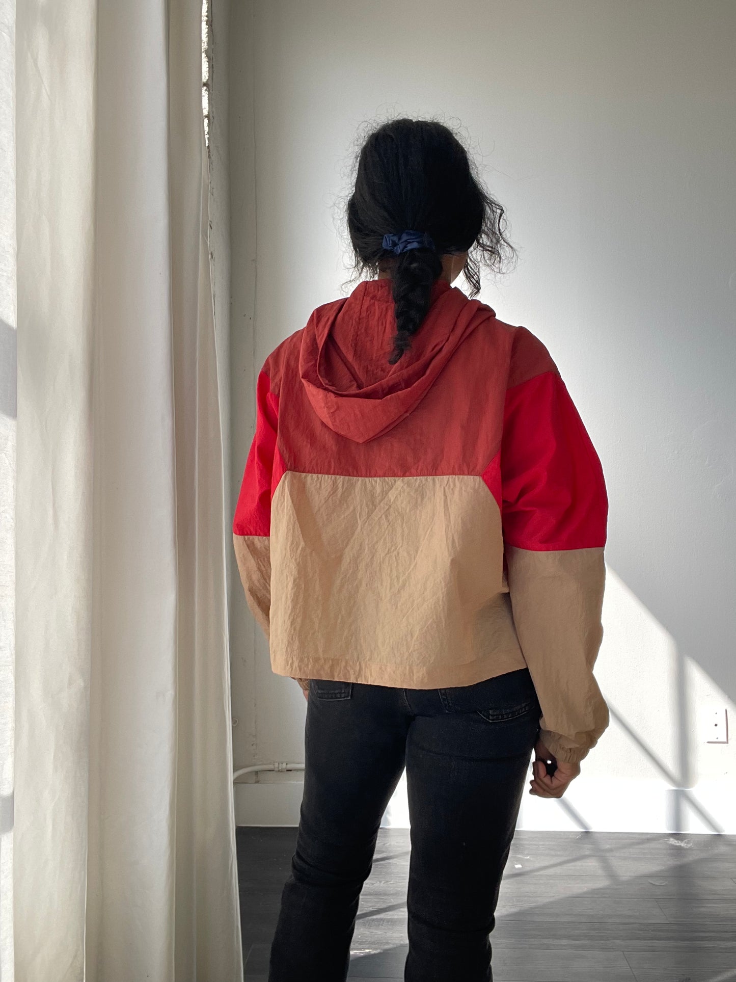 Sherry Color Block Windbreaker Jacket In Taupe Cherry
