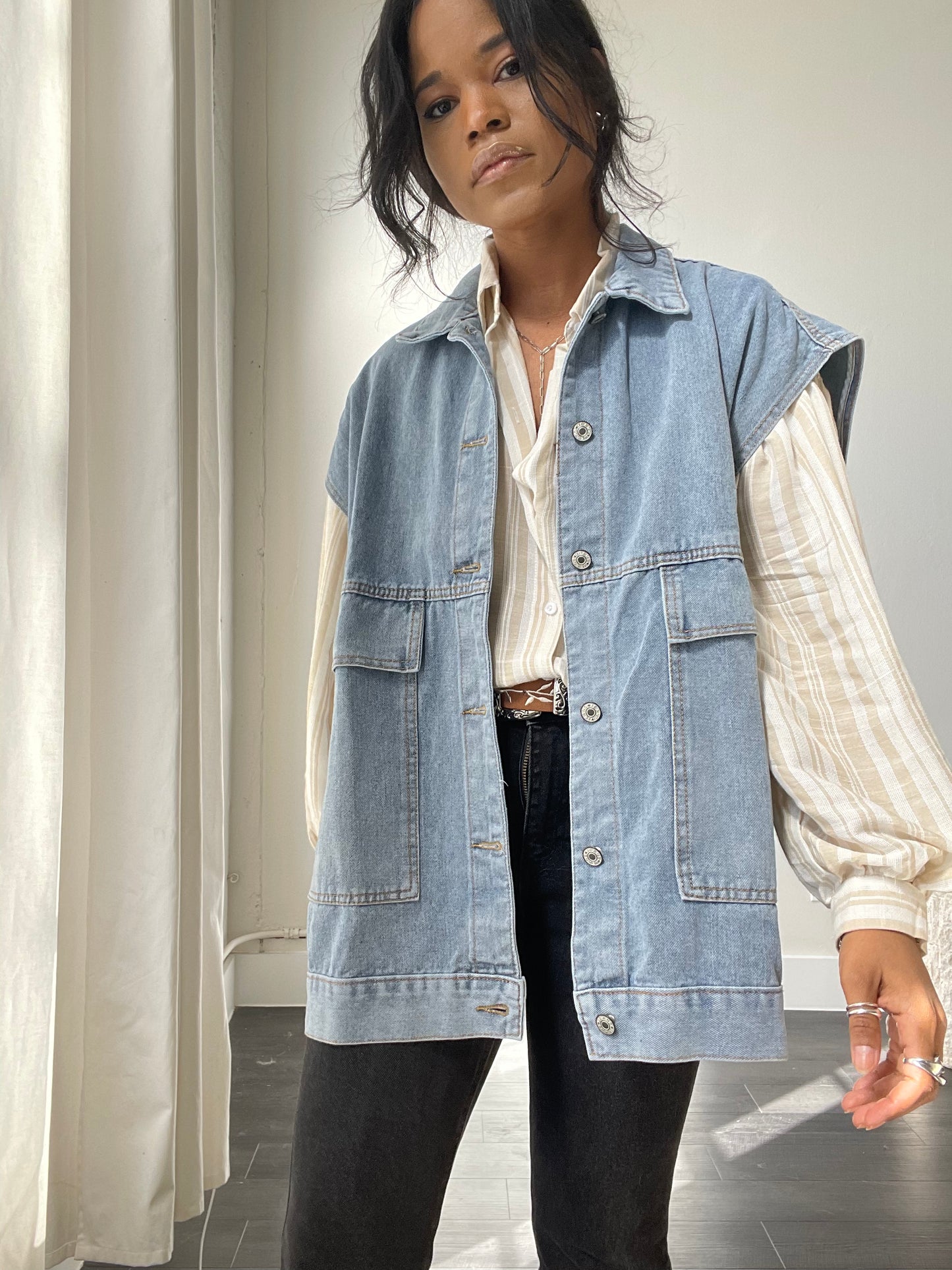 Jamie Oversized Denim Jacket Vest In Blue