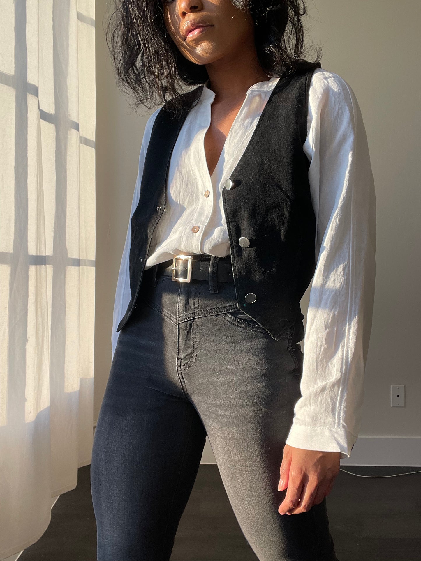 Taylor Cotton Button Classic Cowgirl Vest In Black Denim
