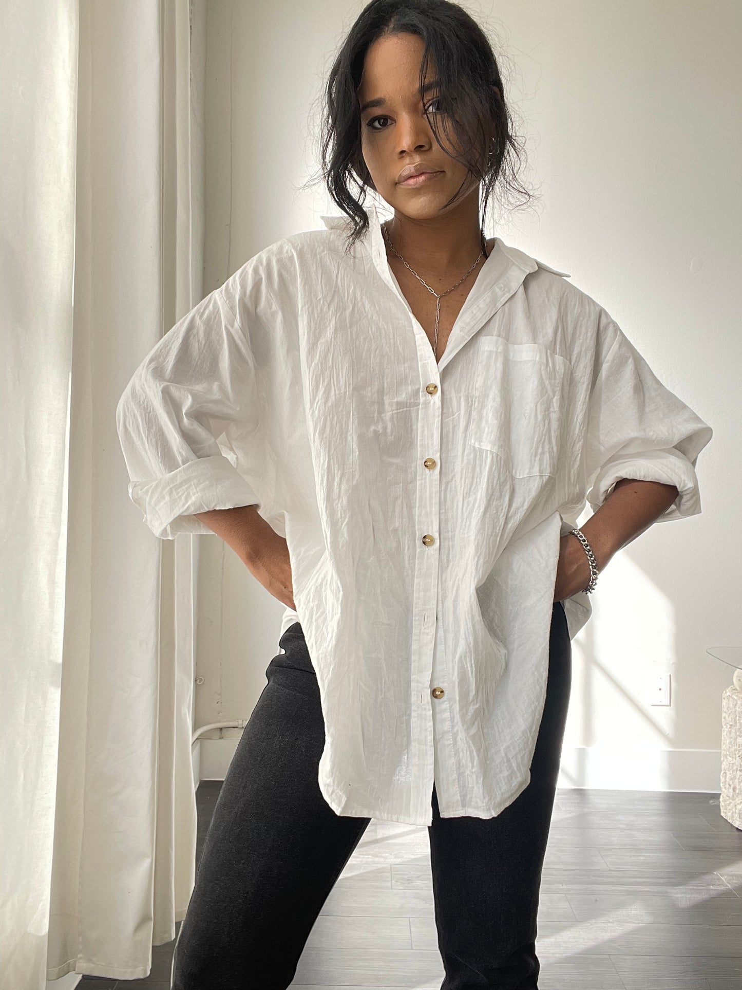 Chase Cotton Oversized Button Down In White