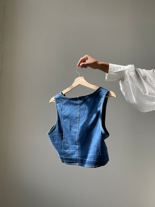 Taylor Cotton Button Classic Cowgirl Vest In Dark Denim