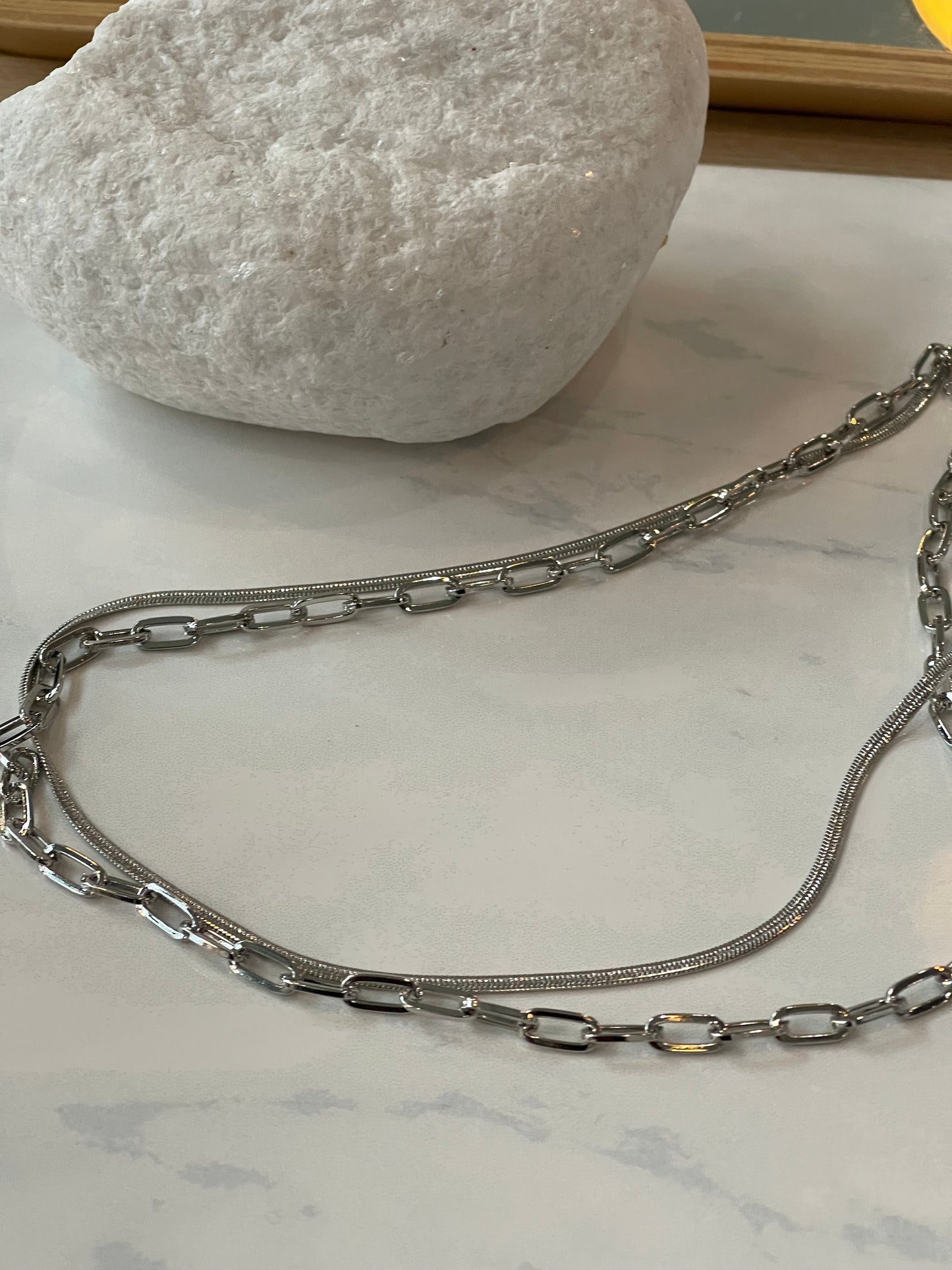 Sani Double Layered Snake & Link Chain Necklace In Silver