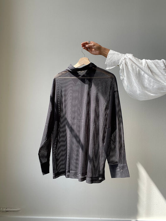 Presley Striped Sheer Button Down Shirt In Black