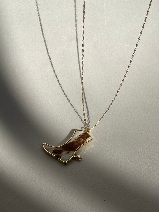 K.A. Cowhide Cowboy Boot Necklace In Taupe