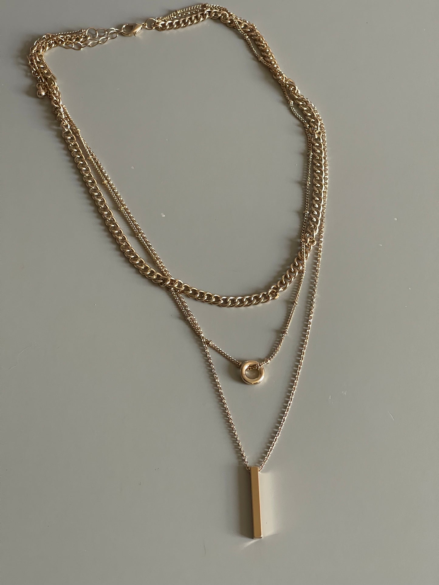Crum & Bead Chain Bar Drop Necklace In Burnt Gold