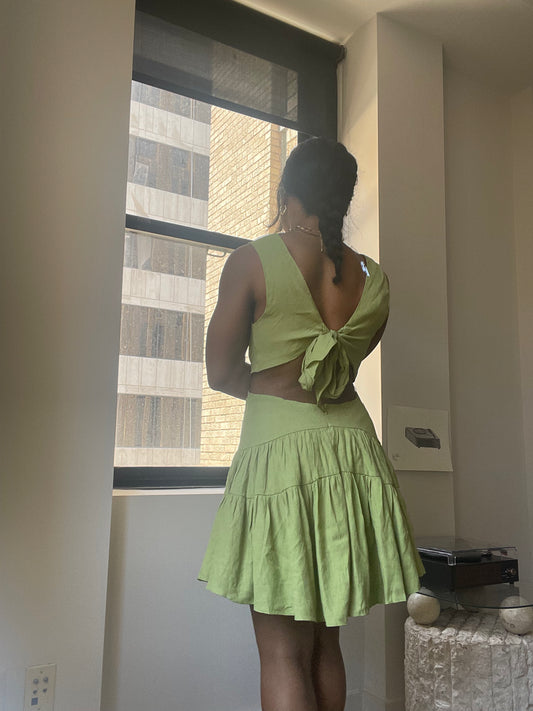 Deborah Wrap Front Open Back Mini Dress In Green