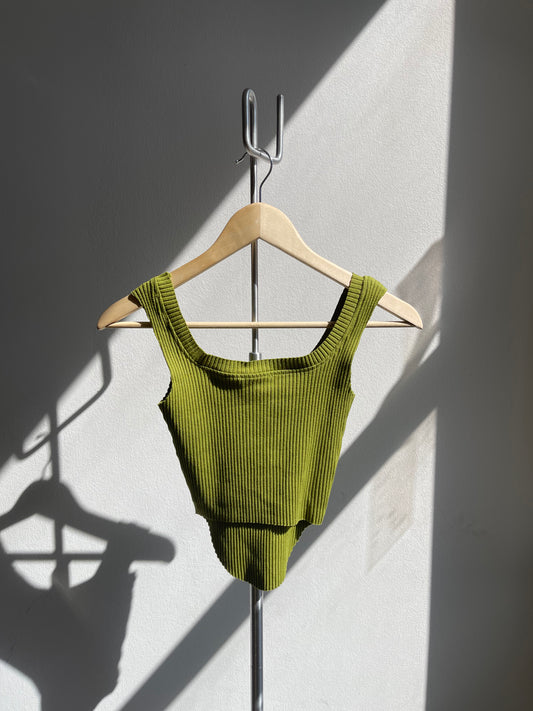 Cora Corset Style Ribbed Tank Top In Apple Green