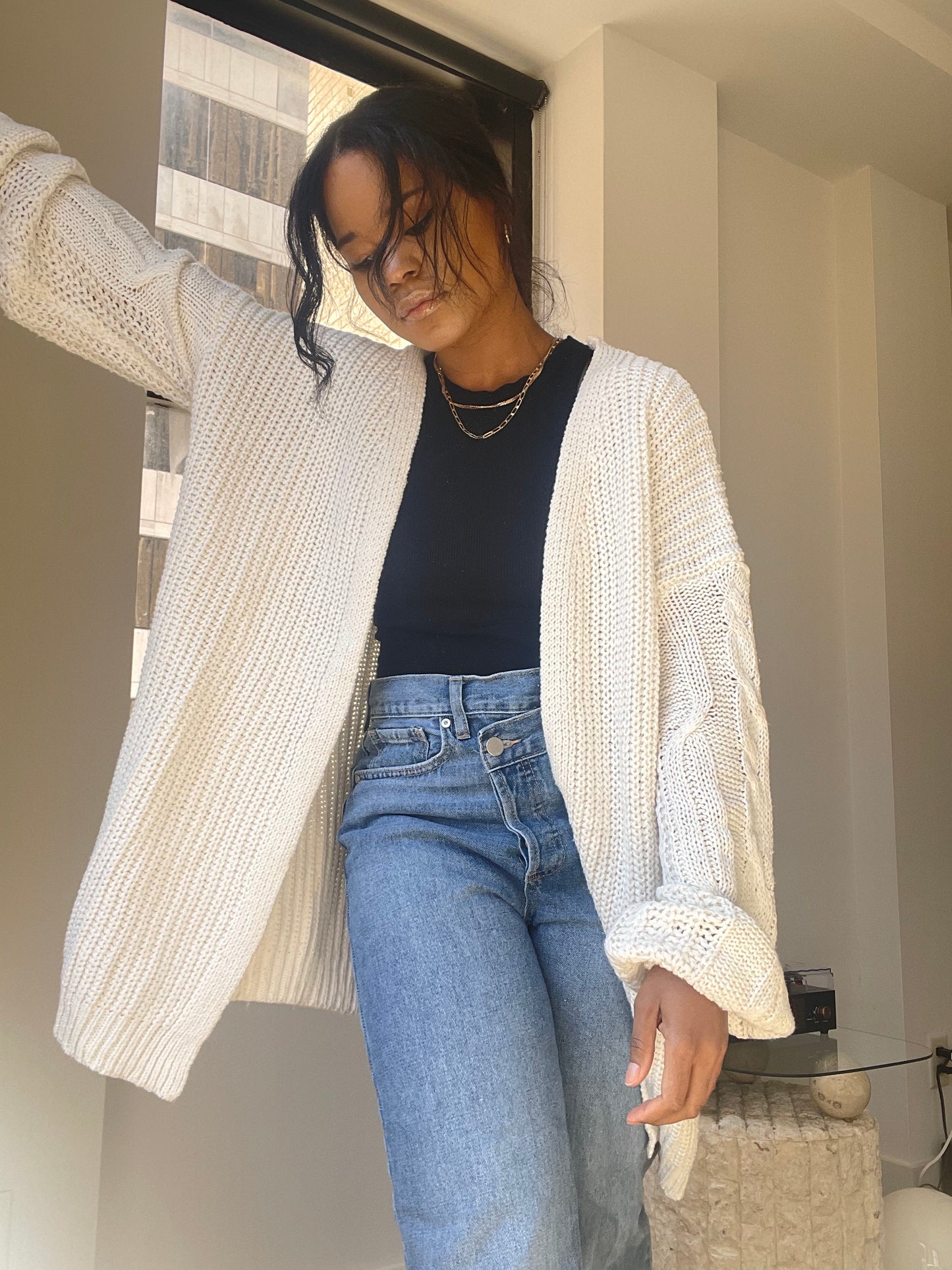 Thea Knit Oversized Sweater Cardigan In White