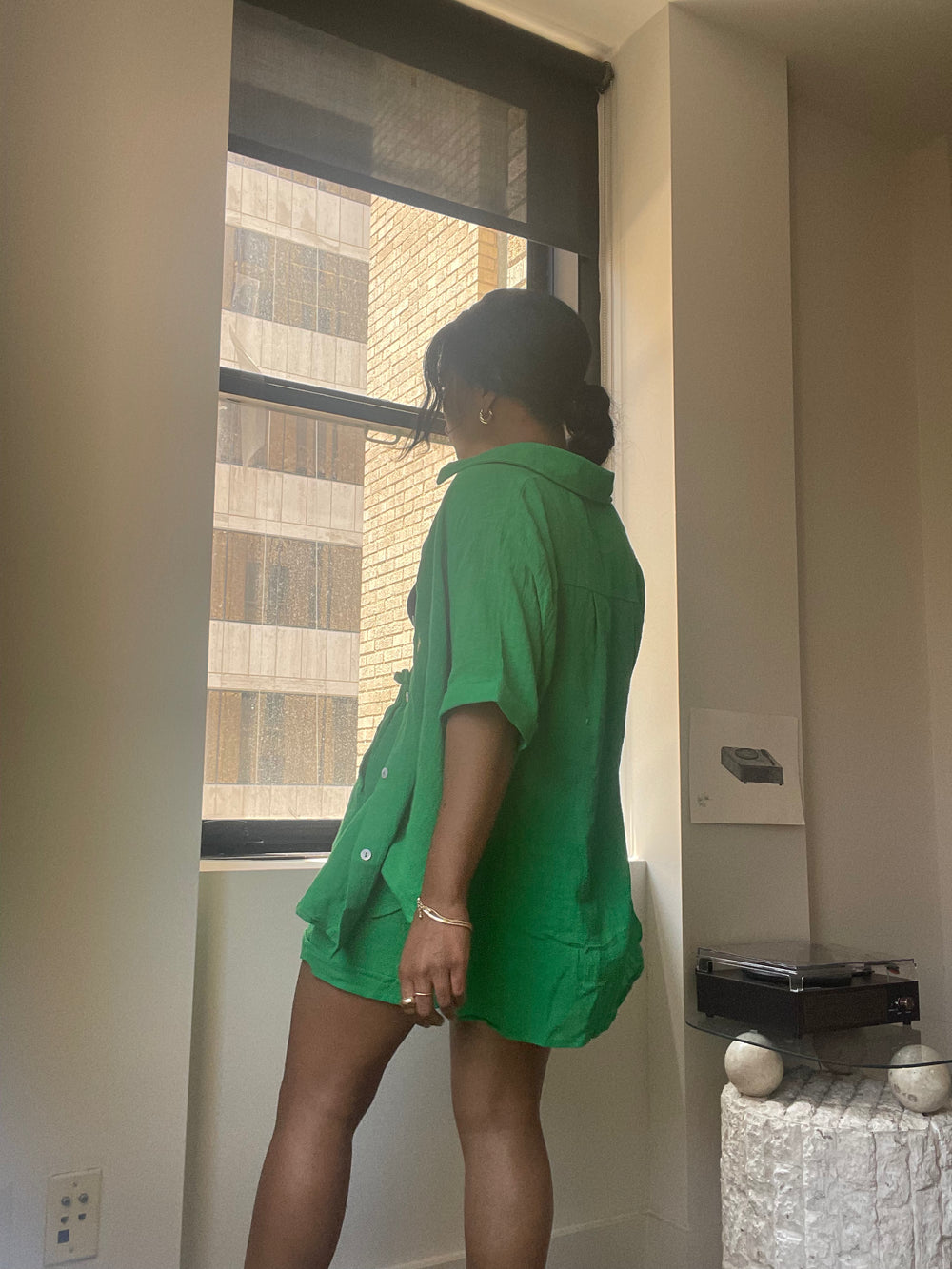 Claudia Cotton Top & Short Set In Kelly Green
