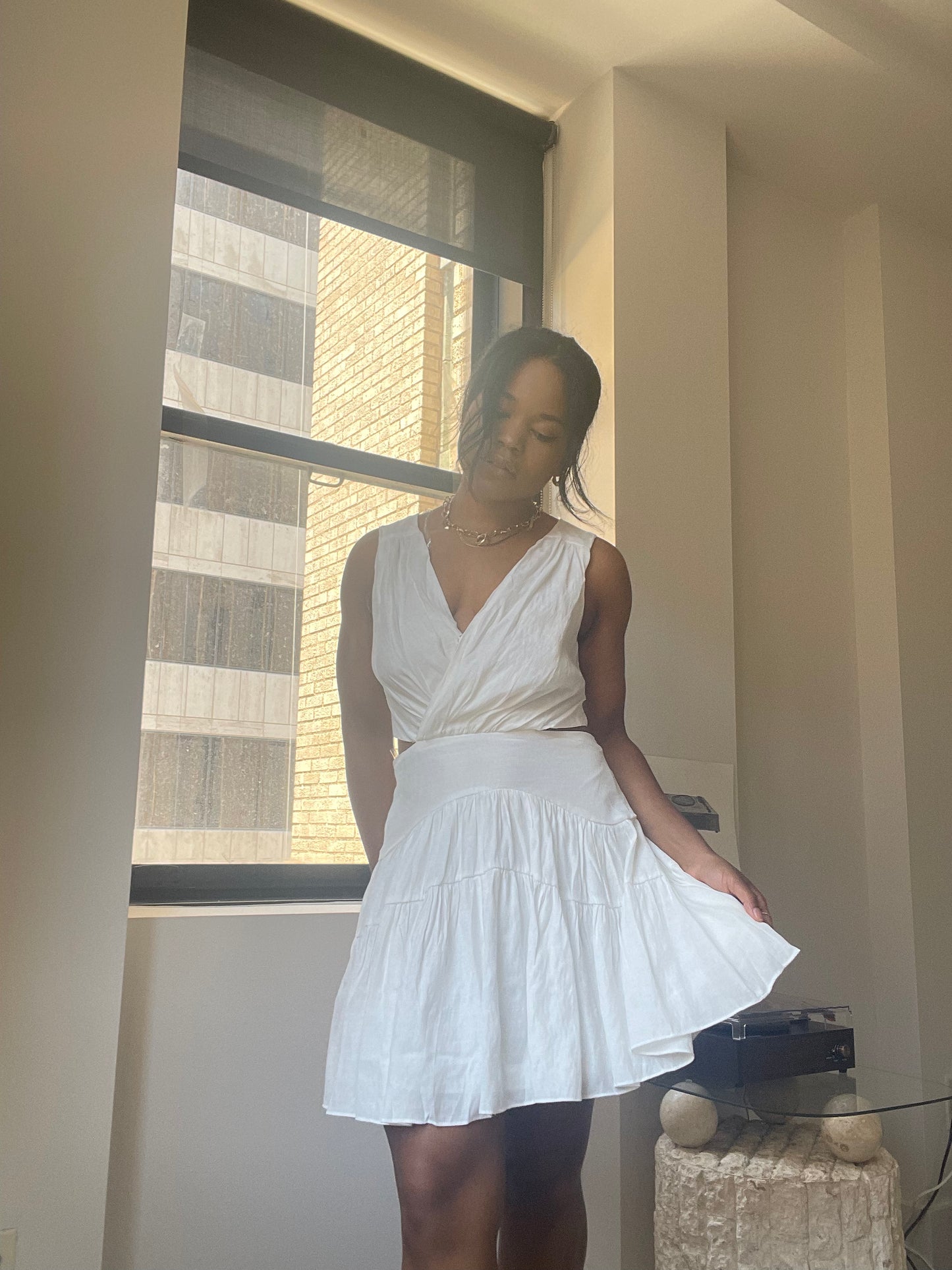 Deborah Wrap Front Open Back Mini Dress In White