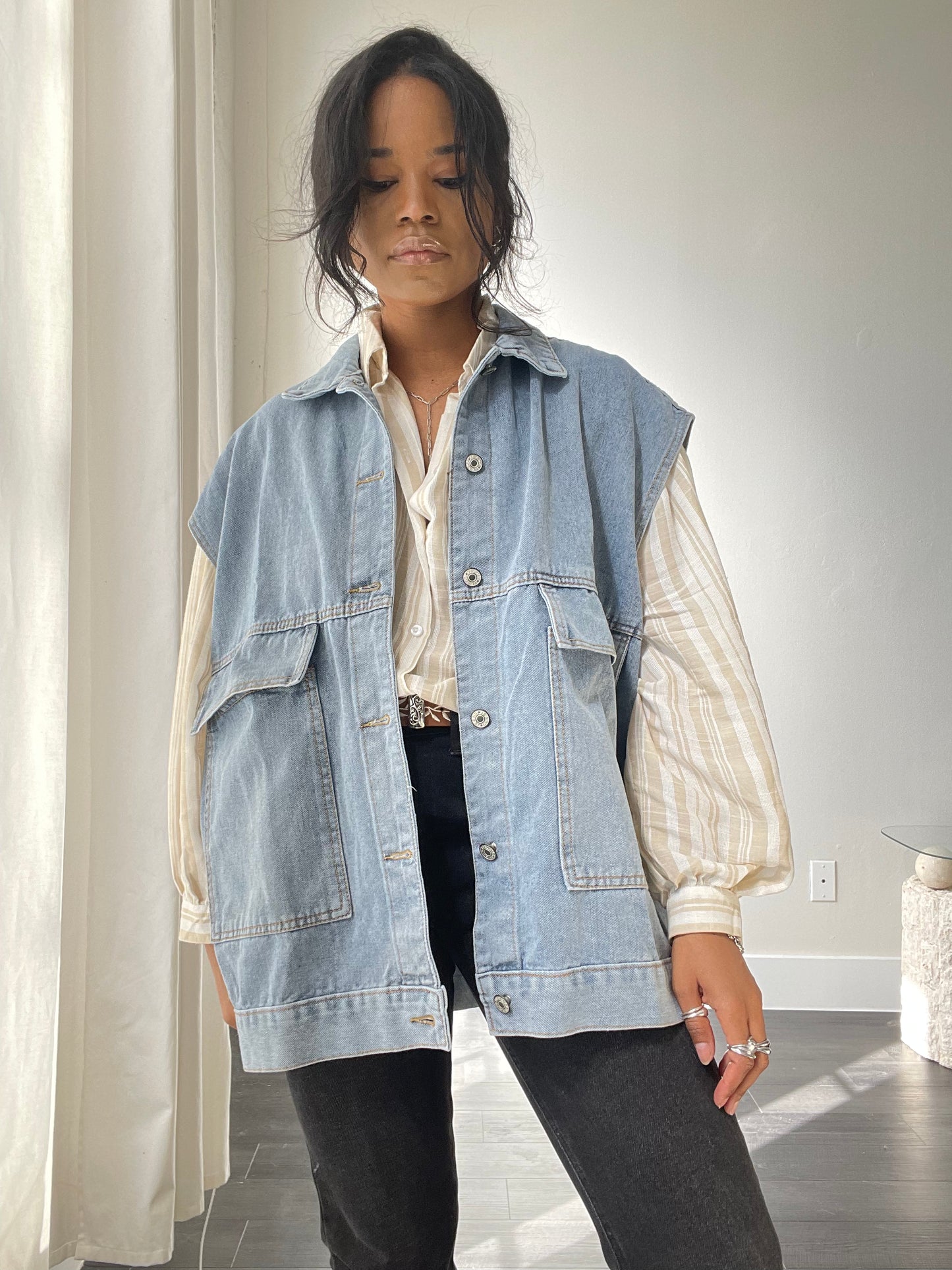 Jamie Oversized Denim Jacket Vest In Blue