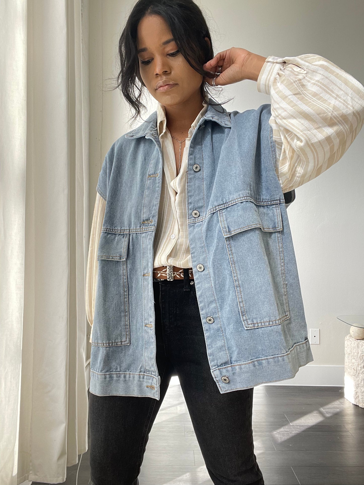 Jamie Oversized Denim Jacket Vest In Blue