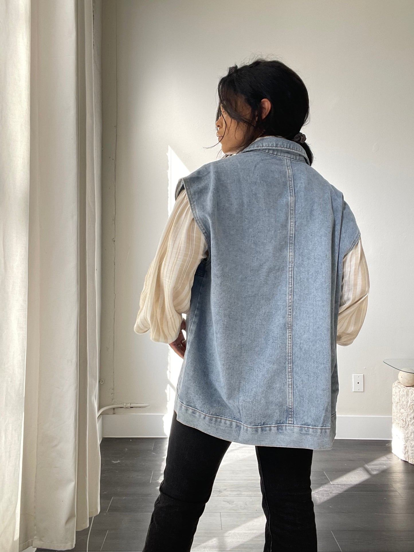 Jamie Oversized Denim Jacket Vest In Blue