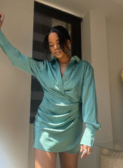 Katie Long Sleeve Rouge Front Mini Dress In Green