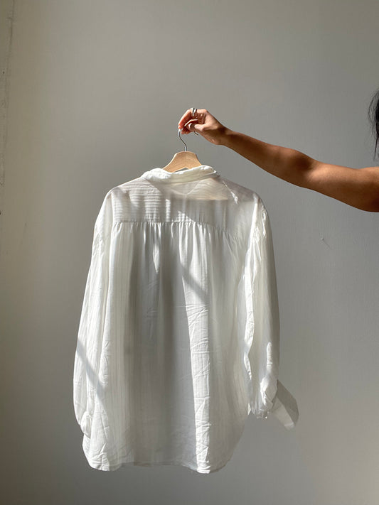 Wilson Oversized Balloon Sleeve Embroidered Button Down Shirt In Ivory