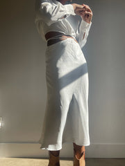 Ivy Linen Soft Midi Tie Skirt In White