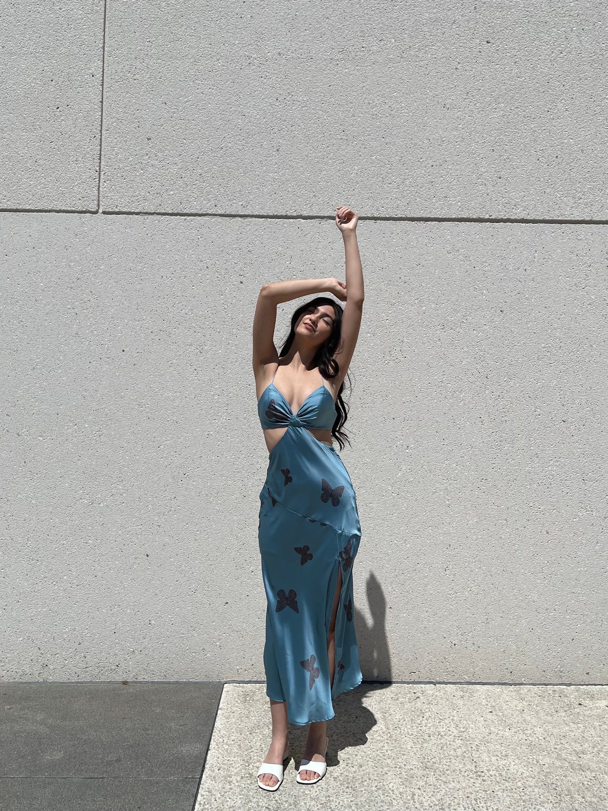 Bella Cut-Out Butterfly Split Maxi Dress In Blue – K. A. Classics