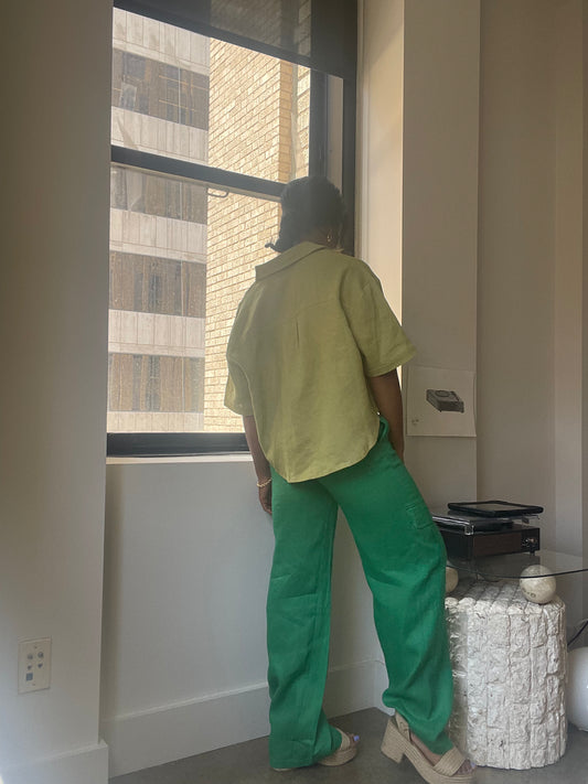 Myla Linen Cargo Pant In Kelly Green