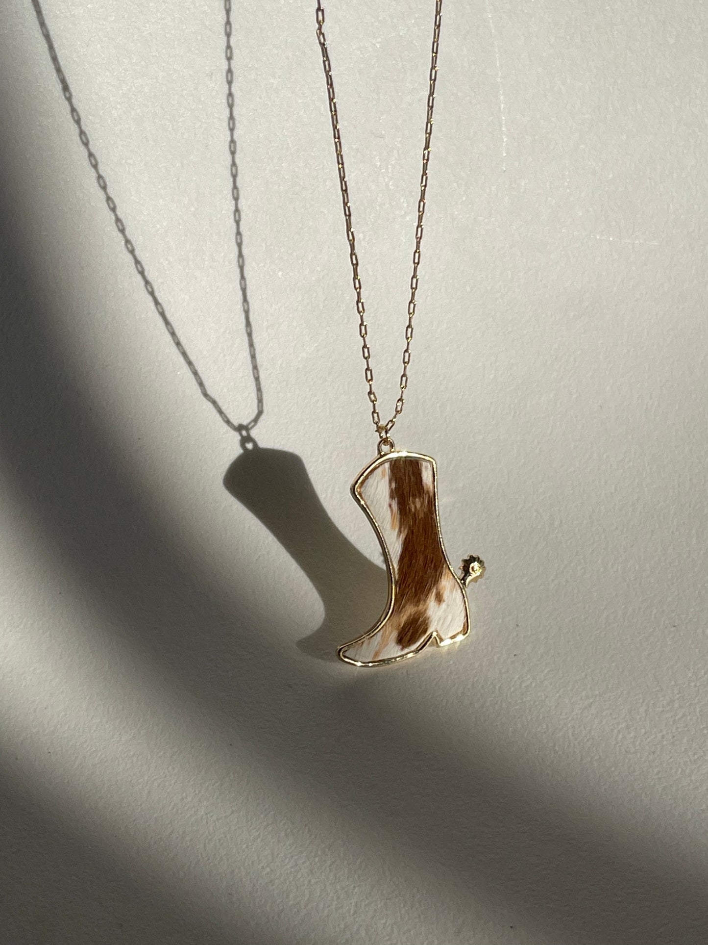 K.A. Cowhide Cowboy Boot Necklace In Taupe