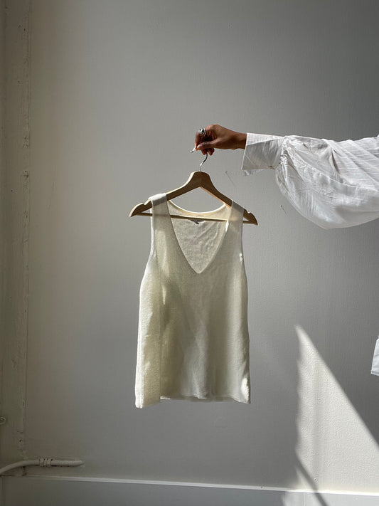 Sasha V Neck Loose Fit Tank In Ivory Cream