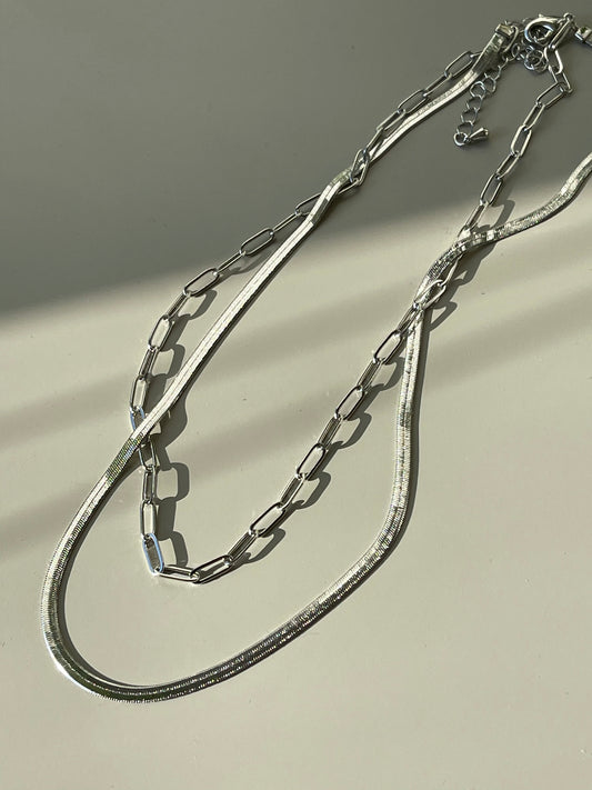 Link Layered Snake Necklace In Sliver
