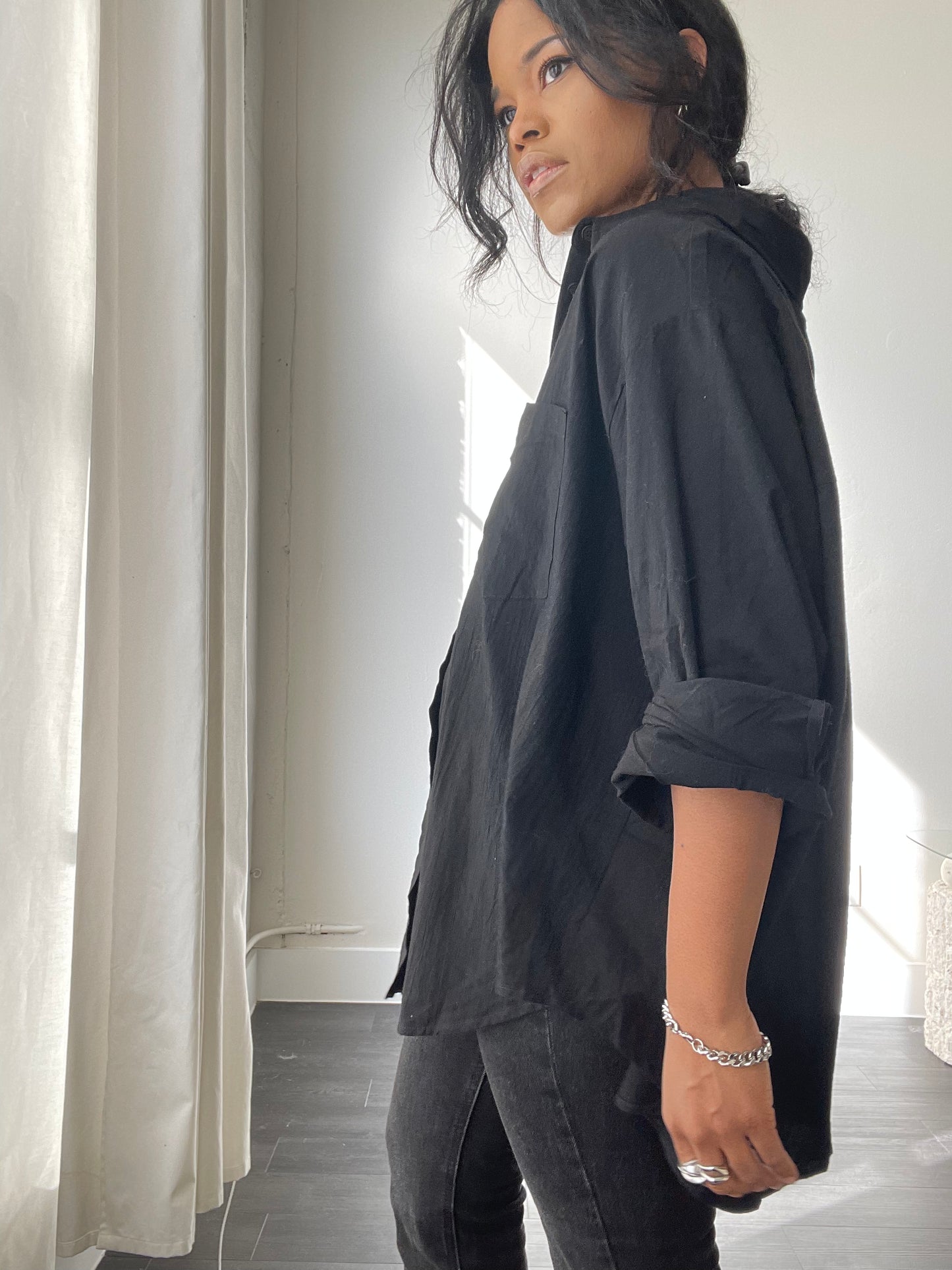 Chase Cotton Oversized Button Down In Black
