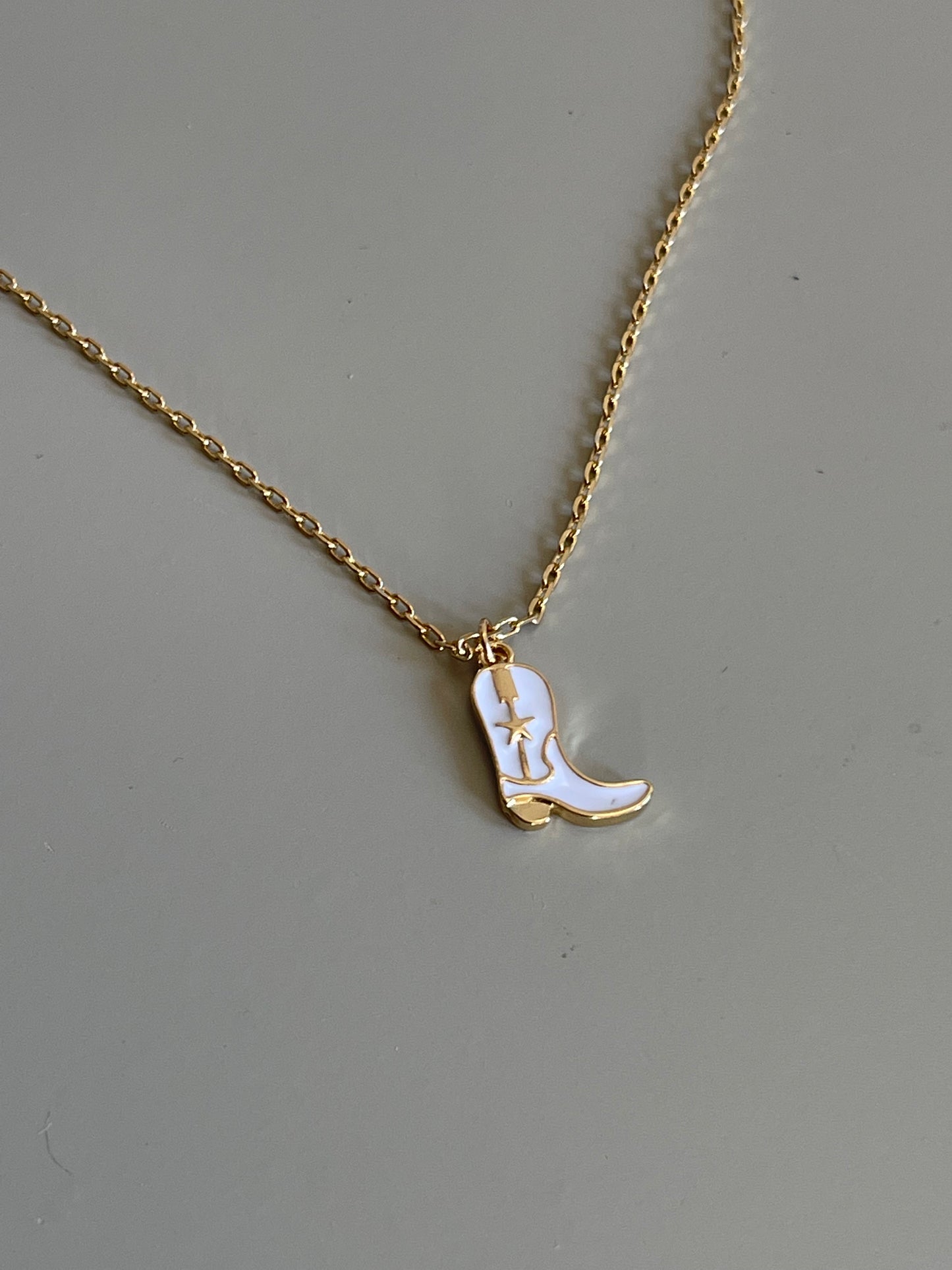 Cowgirl Boot Charm Necklace In White