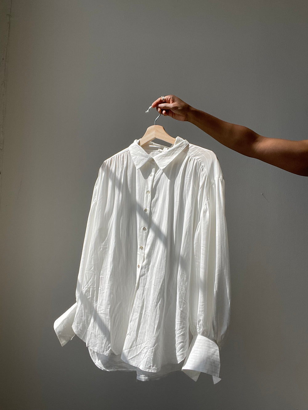 Wilson Oversized Balloon Sleeve Embroidered Button Down Shirt In Ivory