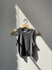 Tauri Ribbed Crop Razor Tank In Charcoal