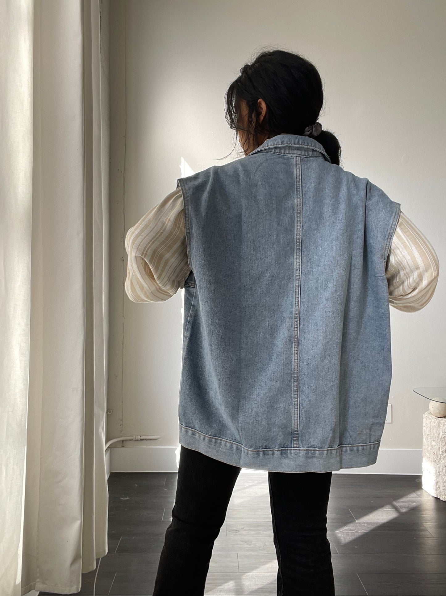 Jamie Oversized Denim Jacket Vest In Blue