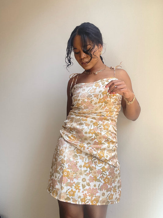 Mallory Rouged Slip Mini Floral Dress In Tangerine
