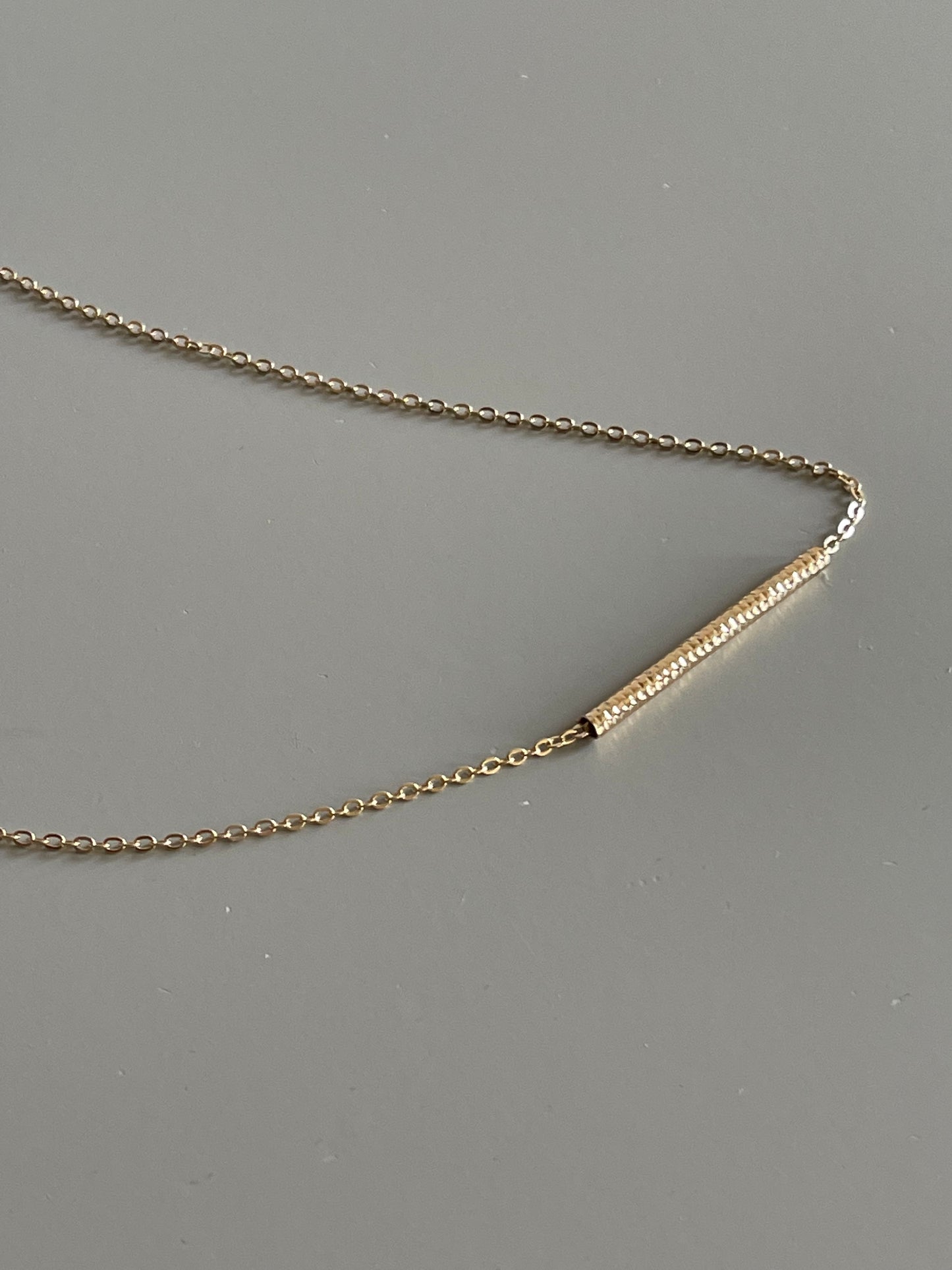 Single Hammered Tube Bar Necklace In Gold