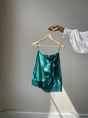 Margaret Front Tie Wrap Fringe Skirt In Kelly Green