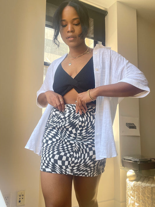 Priest '80s Wave Check Skirt In Black & White