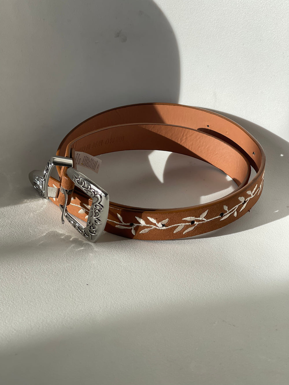 Caroline Western Velvet Floral Embroidery Belt In Brown Silver
