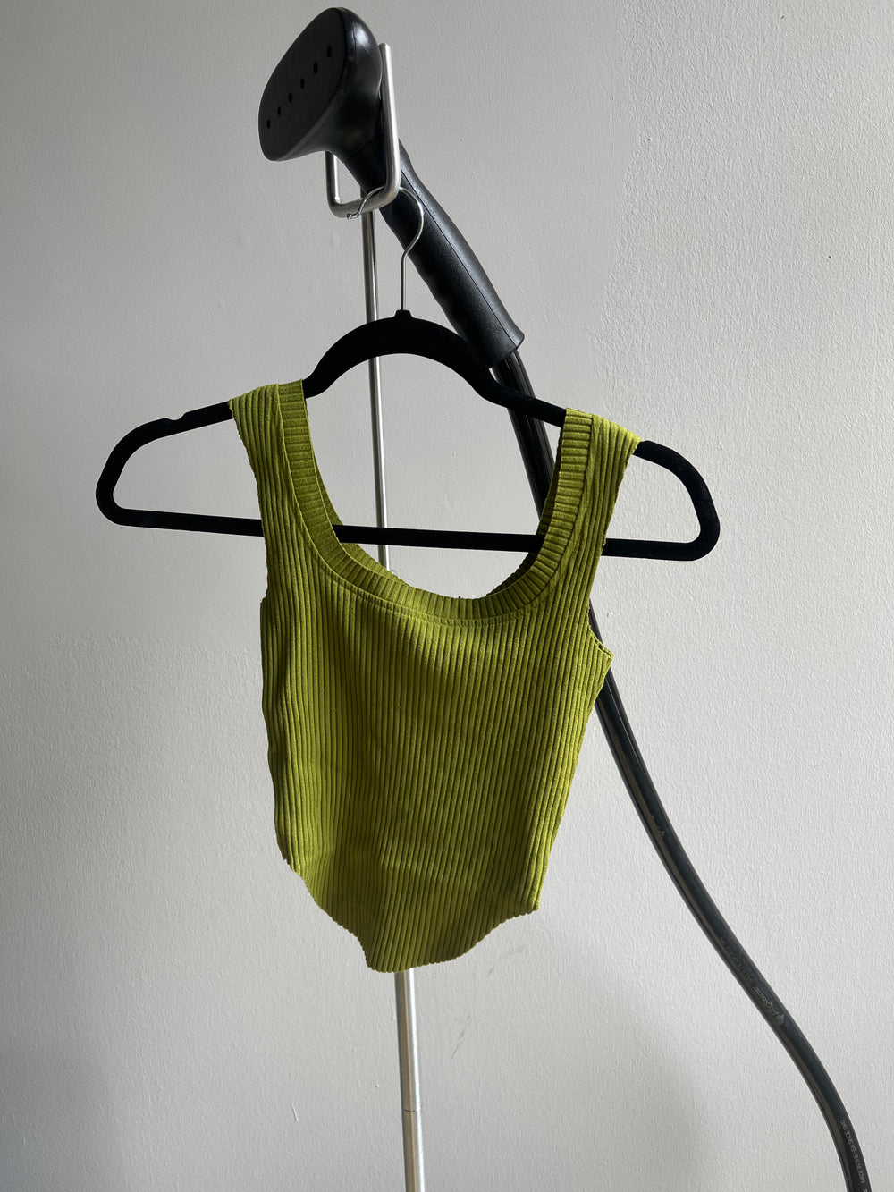 Cora Corset Style Ribbed Tank Top In Apple Green