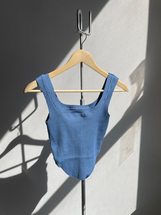 Cora Corset Style Ribbed Tank Top In Blue