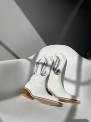 Wesley Classic Western Style Cowboy Boot In White Denim
