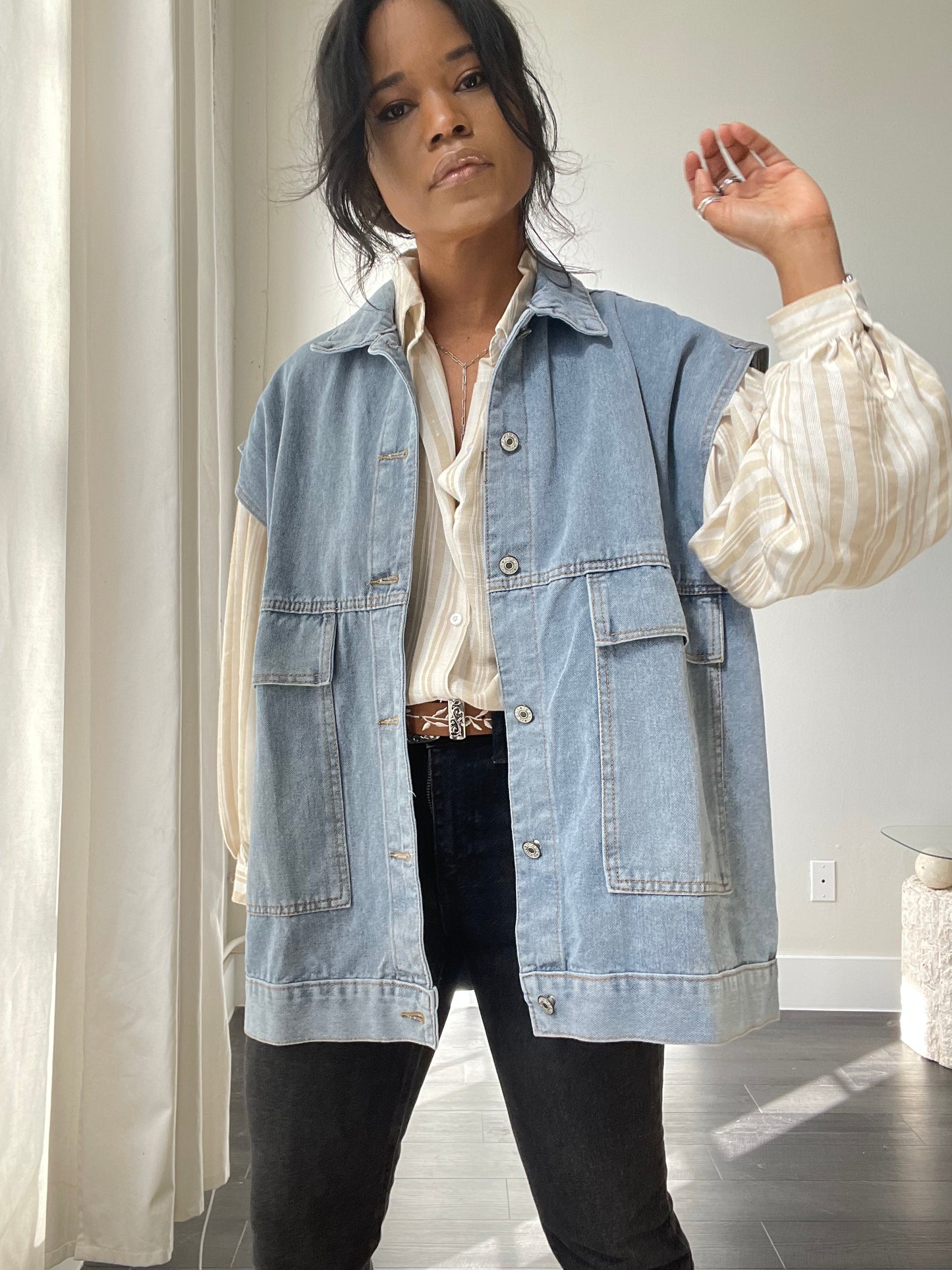 Jamie Oversized Denim Jacket Vest In Blue