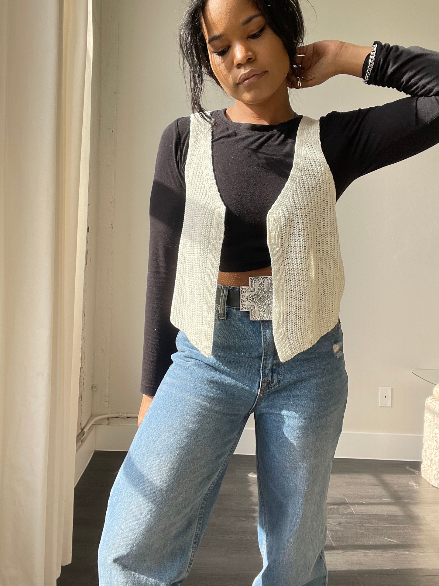Kayla Crochet Knit Vest In Ivory